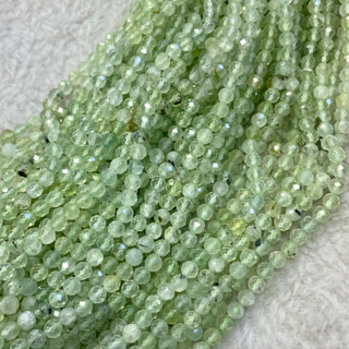 พีไนต์ (ไหมเขียว) Prehnite 4 mm เจียเหลี่ยม เส้นยาว