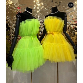 🧡3color💛Joyfunear Bow Front Layered Tube Tulle Dress 💚p