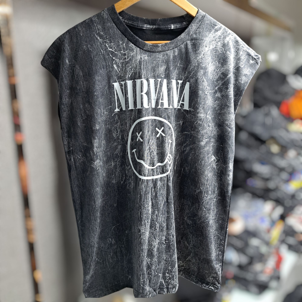 เสื้อแขนกุดหลากสี มือหนึ่ง Oversize อก44-46" ผ้าฟอก ลายวง/น่ารัก เสื้อแขนกุดผู้ชาย ผู้หญิง