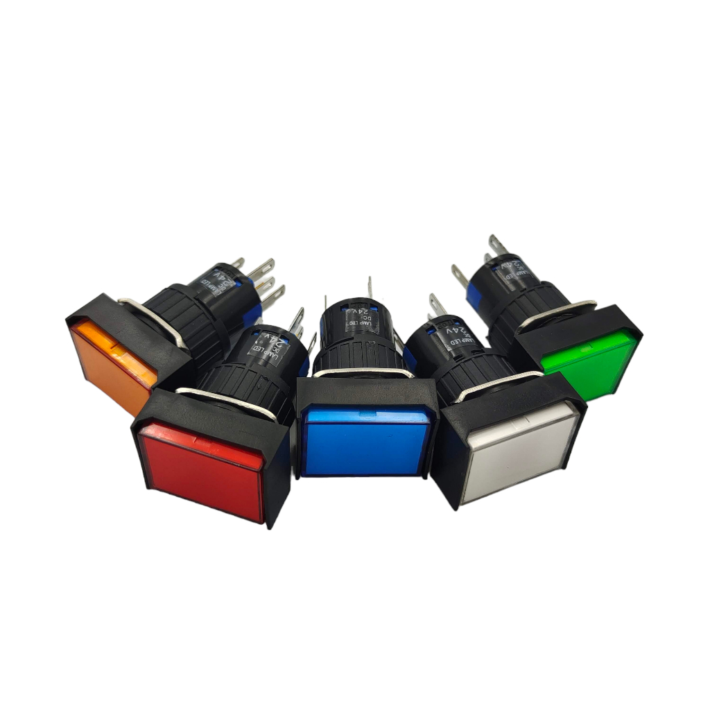 LA16J-11D สวิตช์ปุ่มกดมีแลมป์ ทรงสี่เหลี่ยมผืนผ้า ขนาด16มิล,1NO1NO กดติดปล่อยดับ DC12V DC24V,AC220V 