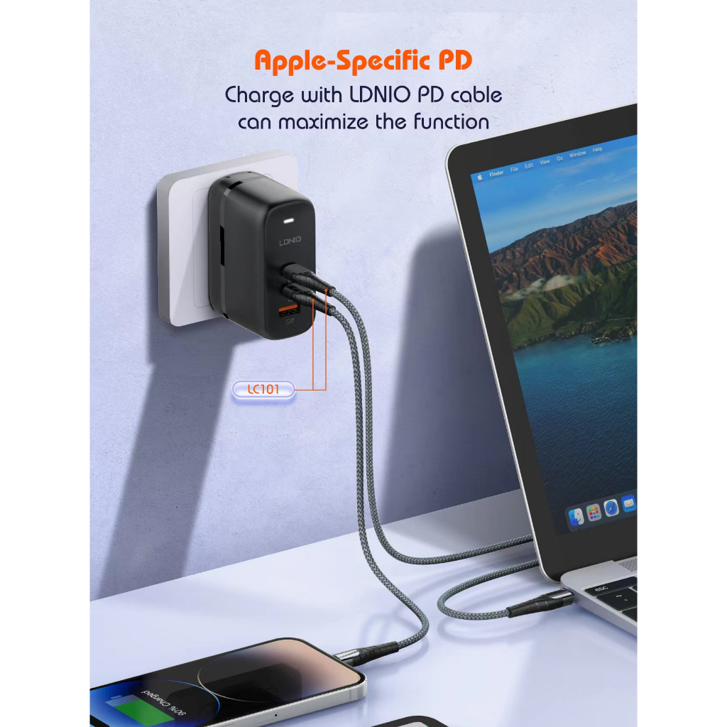 LDNIO Q366 GaN 65W  หัวชาร์จเร็ว  PD3.0/ QC3.0 อแดปเตอร์ Adapter Fast Charger ขาปักสำหรับทั่วประเทศ ราคา ถูกที่สุด ดีลบีเคเค แกลเลอรีภาพที่ 5