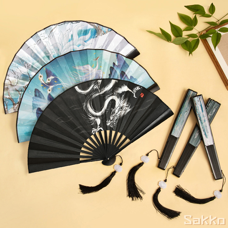 พัดจีน 10 นิ้วเนื้อผ้าประดับพู่ ลายสองด้านเหมือนกัน พัดพร้อมส่งจากไทยซื้อ 2 ชิ้นจัดส่งฟรี