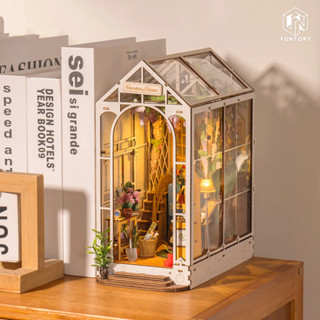 💐พร้อมส่ง ENG.ver📚 Funtory ที่กั้นหนังสือ Garden House Book Nook DIY ประกอบเอง ตัวต่อไม้ DIY Bookend เปิดไฟได้ Robotime