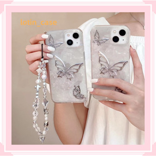 🎁ส่งของขวัญ🎁เคสไอโฟน สำหรับ 11 13 for iPhone Case 14 12 Pro Max ระดับสูง ผีเสื้อ โซ่มุก กันกระแทก ปกป้อง เคสโทรศัพท์