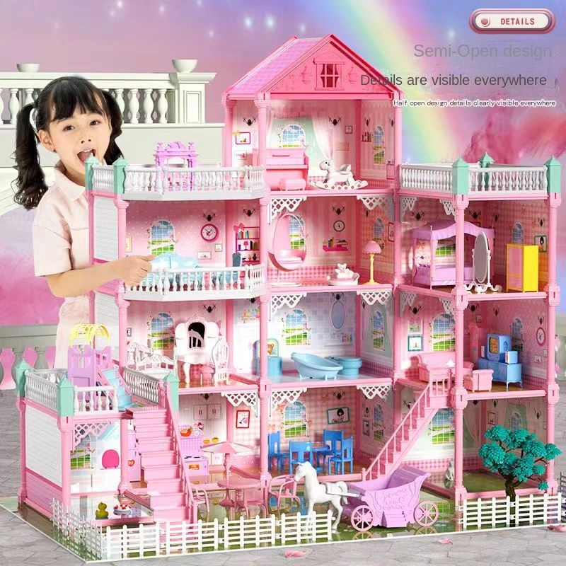 ✢ วันเด็กเล่นบ้าน Juehuang ตุ๊กตาบาร์บี้วิลล่าประกอบของเล่นชุดจำลองปราสาทเจ้าหญิงสาวของขวัญวันเกิด