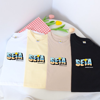 ✅พร้อมส่ง เสื้อครอป คอตตอน 100% สกรีนลาย Beta summer beach เสื้อยืดครอป Cotton