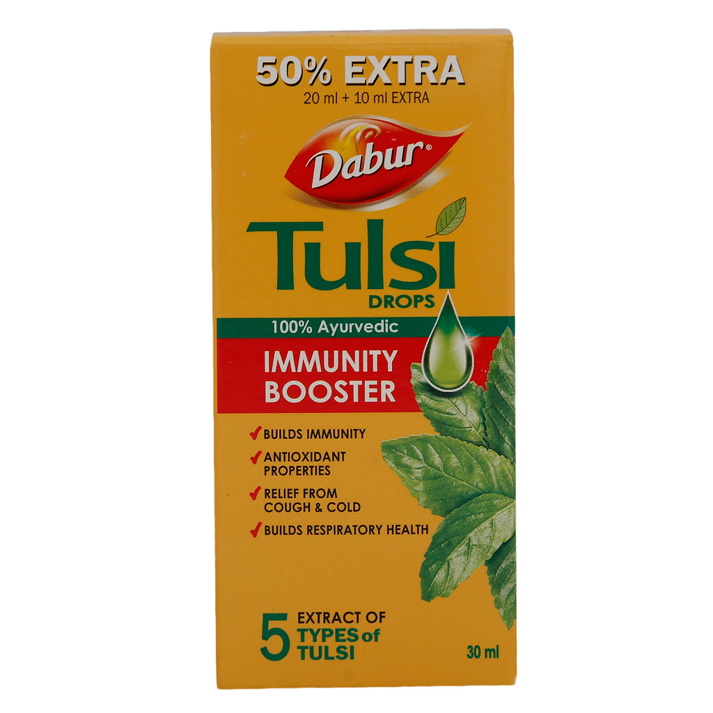 Dabur Tulsi Drops -  Ayurvedic Immunity Booster, Cough & Cold Relief, 5 Tulsi