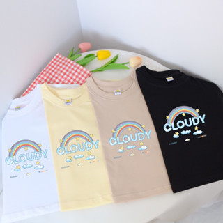 💕พร้อมส่ง เสื้อครอป คอตตอน 100% สกรีนลาย Cloudy Rainbow เสื้อยืดครอป Cotton