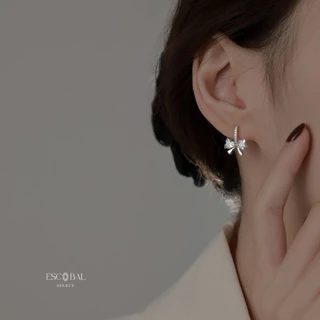 ESCOBAL ต่างหูเงินแท้ Rhinestone Bow จี้เพชร Moissanite ต่างหูโบว์ประดับเพชร ต่างหูแฟชั่น วาเลนไทน์
