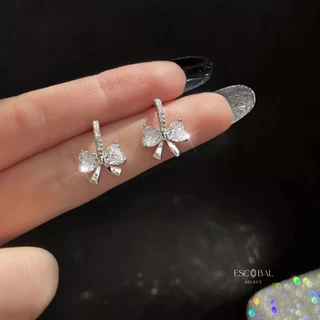 ESCOBAL ต่างหูเงินแท้ Rhinestone Bow จี้เพชร Moissanite ต่างหูโบว์ประดับเพชร ต่างหูแฟชั่น วาเลนไทน์