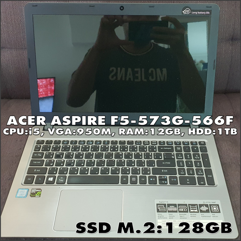 โน๊ตบุ๊ค Acer Aspire F5-573G-566F CPU:i5, VGA:950M, RAM:12GB, HDD:1TB