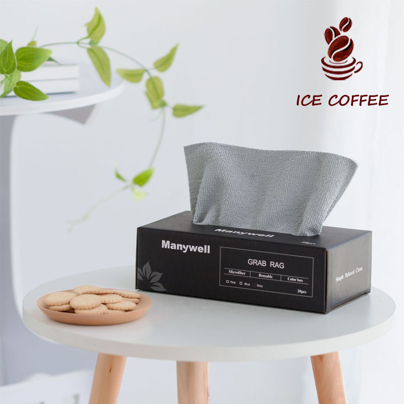 🧊 ICE COFFEE ผ้าทำความสะอาด อเนกประสงค์ ซัดูดซับน้ําได้ดี แบบหนา 20ชิ้น/กล่อง20*20เซนติเมตรทำความสะ