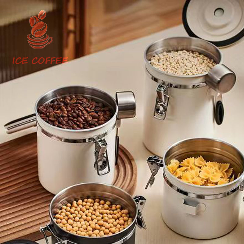 ICE COFFEE โถเก็บเมล็ดกาแฟ สูญญากาศ กันความชื้น กล่องเก็บเมล็ดกาแฟ โหลสแตนเลสใส่กาแฟ 1.5L 1.8L