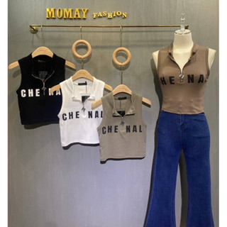 เสื้อแขนกุดทรงคอปีน ดีเทลแต่งซิป ป้าย MOMAY(โมเม)