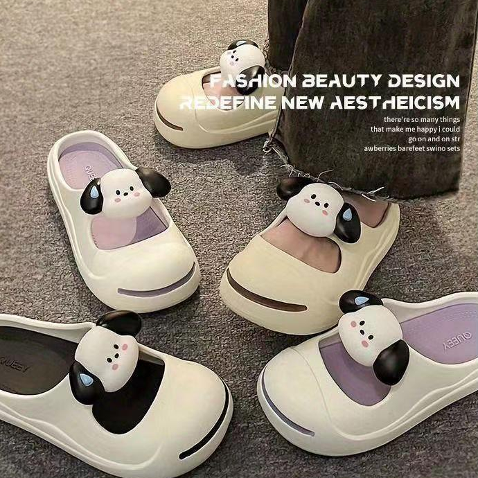 Indoor Slippers 119 บาท Baotou รองเท้าแตะครึ่งนอกฤดูร้อนการ์ตูนลูกสุนัขหนาพื้นเหยียบอึความรู้สึกหลุมรองเท้ารองเท้าแตะ Women Shoes