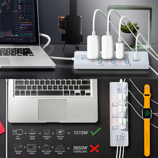 Lumira ปลั๊กไฟ รุ่นLS-803/2U 3ช่องเสียบ 2USB 1Type-C สวิตช์แยก สายยาว 3M มีมอก. รับประกัน 1 ปี