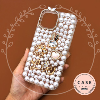 เคสติดไข่มุกหรูหราแฟชั่น ติดอะไหล่เพชร ดอกไม้ หัวใจ งานสวย
