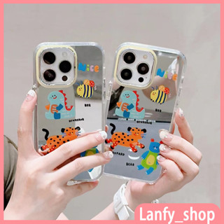 💖New💖iPhone 14 13 12 11 Pro Max เคส for เคสไอโฟน11 กระจกเงา บางเบาพกพาง่าย น่ารัก การ์ตูน ผึ้ง หมี ไดโนเสาร์ แฟชั่น Case