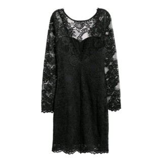 H : Black Lace V back mini Dress (แซคลูกไม้ )