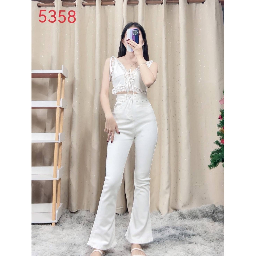 5358# กางเกง​​ยีนส์ขาม้าสุดปัง ยีนส์ผ้ายืดกระชับหุ่นสุดๆ ปลายขาบานสวย ต้องมีติดตู้กันน่ะ