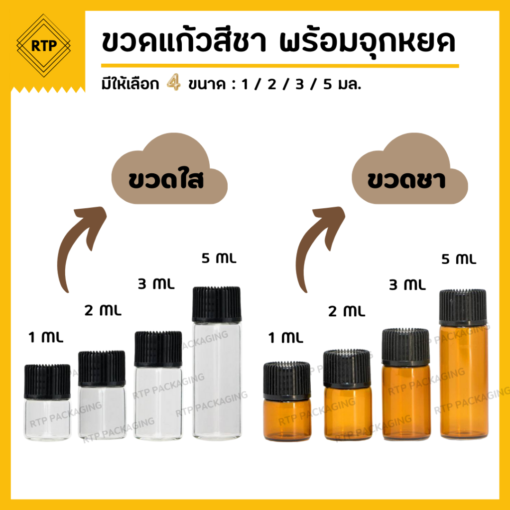(แพ็คละ 10 ชิ้น) ขวดเซรั่ม ขวดแก้วสีชา ใส่น้ำมัน น้ำมันหอมระเหย น้ำหอม