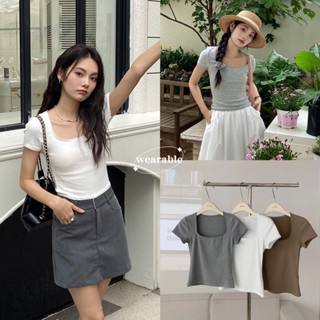 พร้อมส่ง | 𝐖𝐆.𝐖𝐄🇰🇷 เสื้อยืดคอเหลี่ยมขอบหยัก