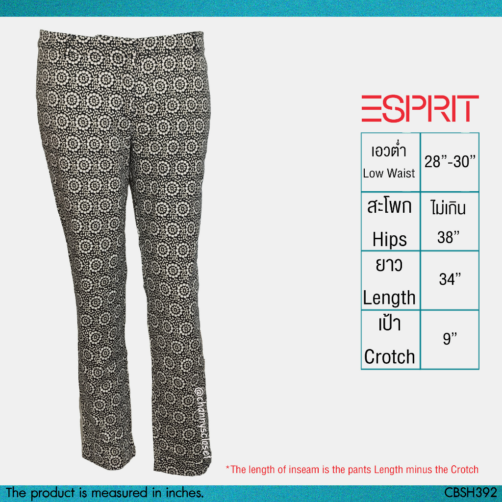 💖USED Esprit - Black Floral Straight Pants | กางเกงขายาวสีดำ สีครีม เอวต่ำ กางเกงทรงกระบอก ลายดอก ทำงาน แท้ มือสอง