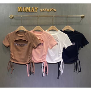 เสื้อสกรีนแต่งเว้าอก เซ็กซี่เบาเบา ป้าย MOMAY(โมเม)