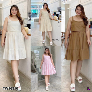 J16310 Dress #Bigsize ชายระบาย ผูกโบว์หลัง เอวยางยืด Dress #Bigsize, fringed hem, bow tie at the back, elastic waist