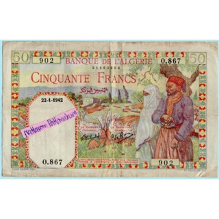 ํธนบัตรแอลจิเรีย 50 Francs ปี 1942 อาณานิคมฝรั่งเศส