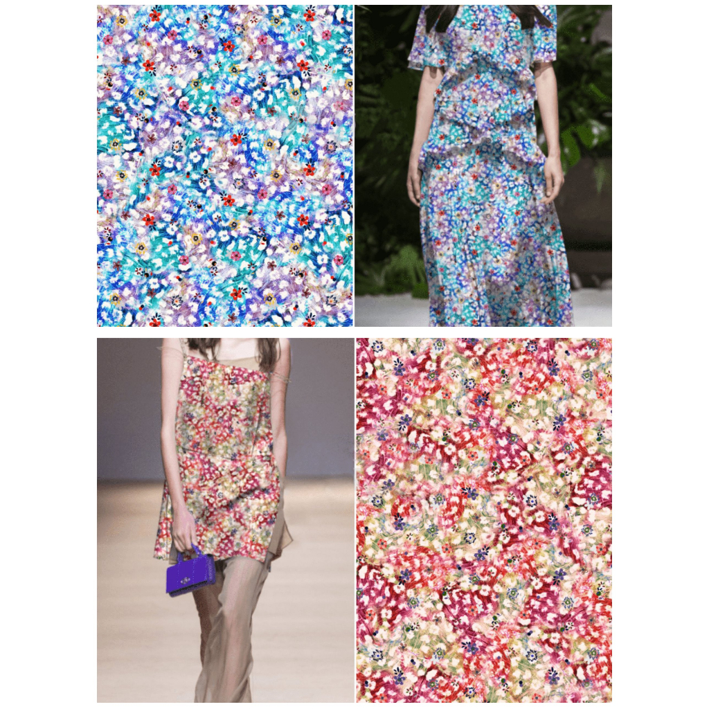 [SALE] ผ้าเรยอนซาติน สีสด ผ้าพิมพ์ ลายดอกไม้เล็กๆ หน้ากว้าง 58''(ขายเป็นเมตร) RAYON SATIN FABRIC