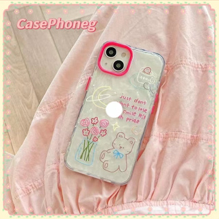 🍑CasePhoneg🍑ป้องกันการหล่น ขอบเต็ม iPhone 11 14 pro max ริ้วรอย เคสใส หวานสวย การ์ตูน หมีน้อย case for iPhone 12 13