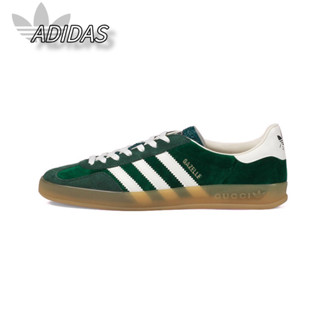 Adidas x GUCCI แท้ 100% GG Monogram Classic Casual Suede รองเท้าผ้าใบสีเขียว