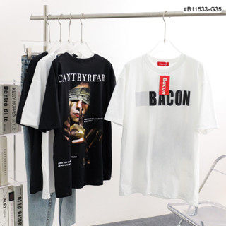 B11533 เสื้อขาว-ดำ ลายCANTBYRFAR