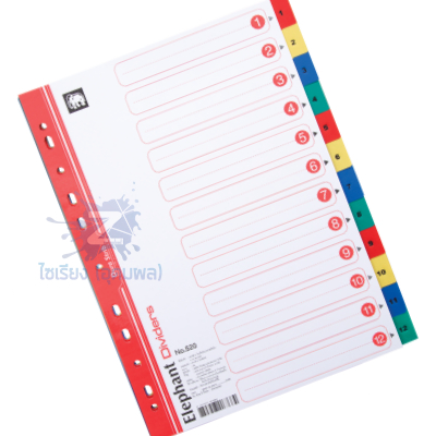 อินเด็กซ์ ตราช้าง No.520 12 หยัก 12 สี กระดาษ A4 Double Dura Strib Dividers