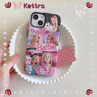 💜Kettra💜Barbie doll การ์ตูน สีชมพู สาวน่ารักหัวใจ iPhone 11 14 pro max ป้องกันการหล่น ขอบเต็ม case for iPhone 12 13