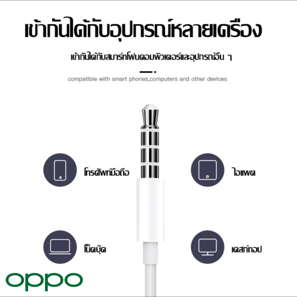 หูฟัง สมอลทอล์ค OPPO Aux 3.5 In-Ear ออปโป้ อินเอียร์ เสียงดี เบสหนัก รีโมทเล่น-หยุดเพลง-เพิ่ม-ลดระดับเสียง A15s