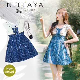 ราคาถูกที่สุด!! NITTAYA  เดรสน้ำเงินคอขอปกน่ารักมาก ปักอัญมณี