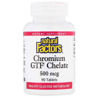 โครเมียม Natural Factors, Chromium GTF Chelate, 500 mcg, 90 Tablets