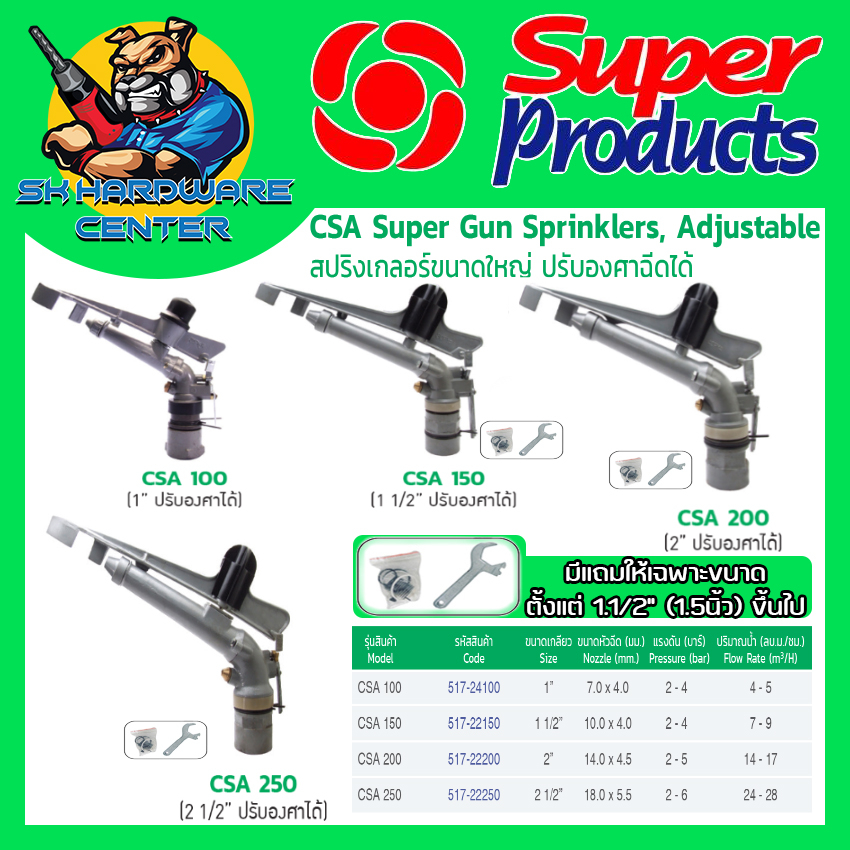 สปริงเกลอร์ยิงระยะไกล SUPER Sprinkler ปรับองศาได้ SUPER PRODUCT ขนาด 1 ,11/2 ,2, 21/2 นิ้ว รุ่น CSA