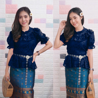 SOF เสื้อลูกไม้ ผ้าลูกไม้นิ่มลายสวย อก S 32-36 นิ้ว, M 34-38 นิ้ว สีกรม แขนสั้น แขนตุ๊กตา Blouse