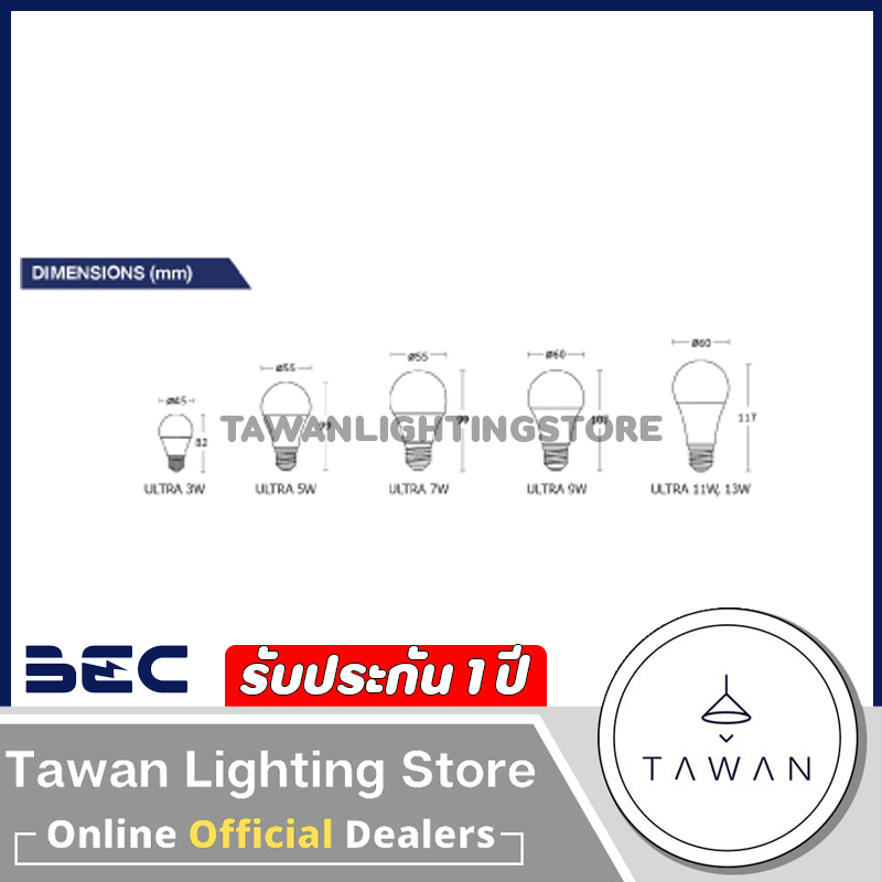 [1หลอด] BEC หลอดไฟแอลอีดี 9วัตต์ รุ่น Ultra Daylight แสงขาว Coolwhite 4000k LED Bulb E27 - รูปที่ 2