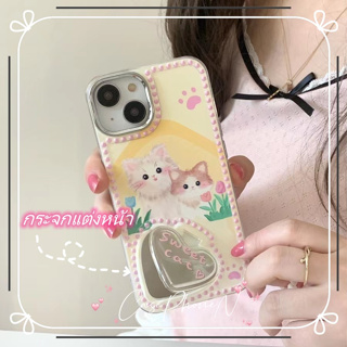 🔥สไตล์ใหม่🔥เคสไอโฟน iphone 11 14 Pro Max น่ารัก แมว รูปหัวใจ กระจกแต่งหน้า เคส iphone 12 13 Pro Case for iPhone