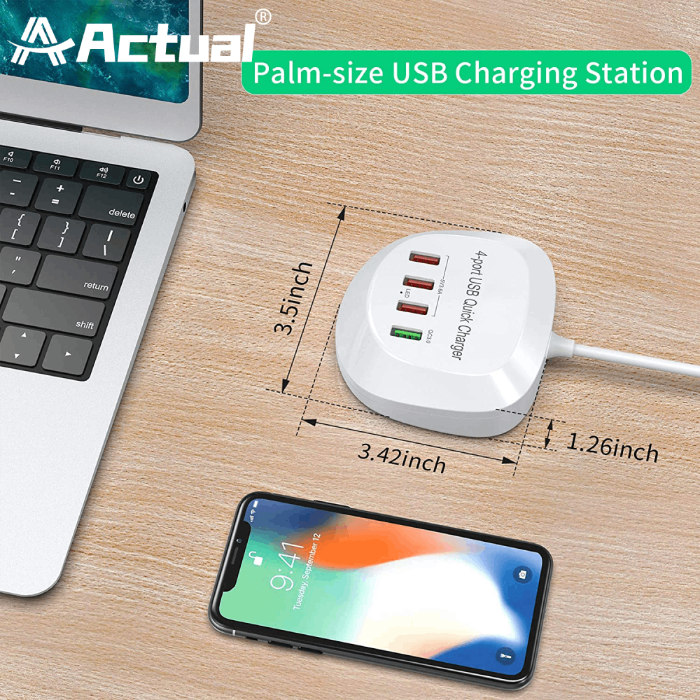 Actual ที่ชาร์จมือถือ TS-4USB 4 ช่องเสียบ QC3.0 ชาร์จด่วน 36W MAX/ปลั๊ก สาย 1.2 เมตร
