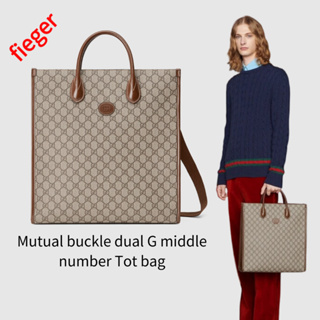 กระเป๋าผู้ชาย Gucci คลาสสิกใหม่ Mutual buckle dual G middle number Tot bag