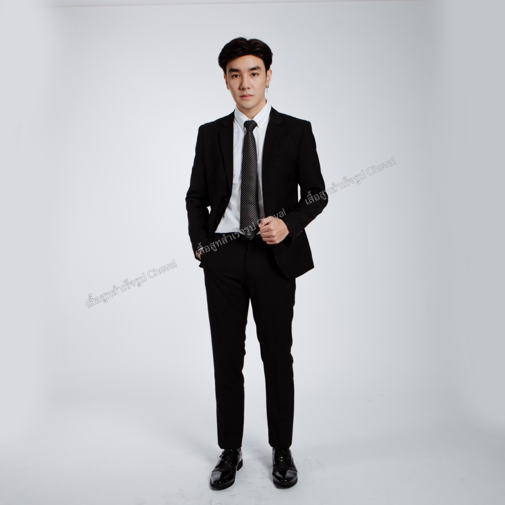 ชุดสูทผู้ชายสีดำ เสื้อ+กางเกงรุ่นพรีเมี่ยม 2 กระดุม สูทผู้ชายใส่ทำงาน สูทใส่ออกงาน สินค้าพร้อมส่ง (รูปถ่ายจากสินค้าจริง)