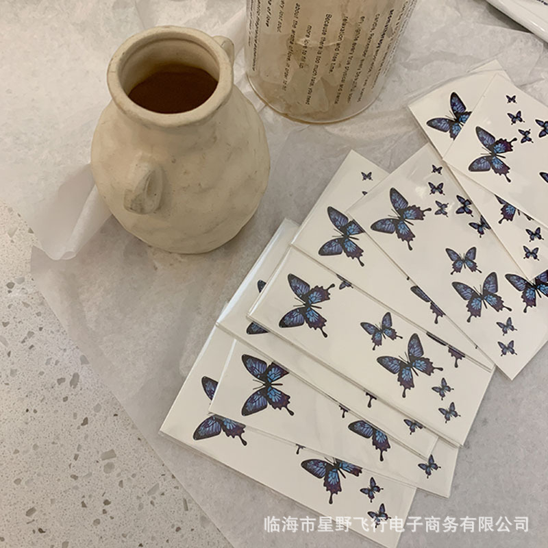 พร้อมส่ง ร้านไทย ถูกสุด สติกเกอร์ แทททู กันน้ำ sticker tattoo ลายผีเสื้อ สีฟ้า สติ๊กเกอร์รอยสัก 3D ขนาดเล็ก (ราคาต่อ1ใบ)