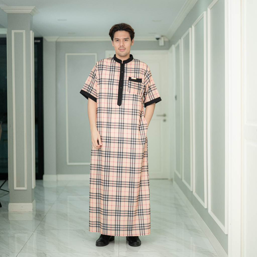 โต๊ปชายแขนสั้นผ้าใส่สบายไม่ร้อน  เป็นเครื่องแต่งกายมุสลิมชาย AE28 รุสมีนี