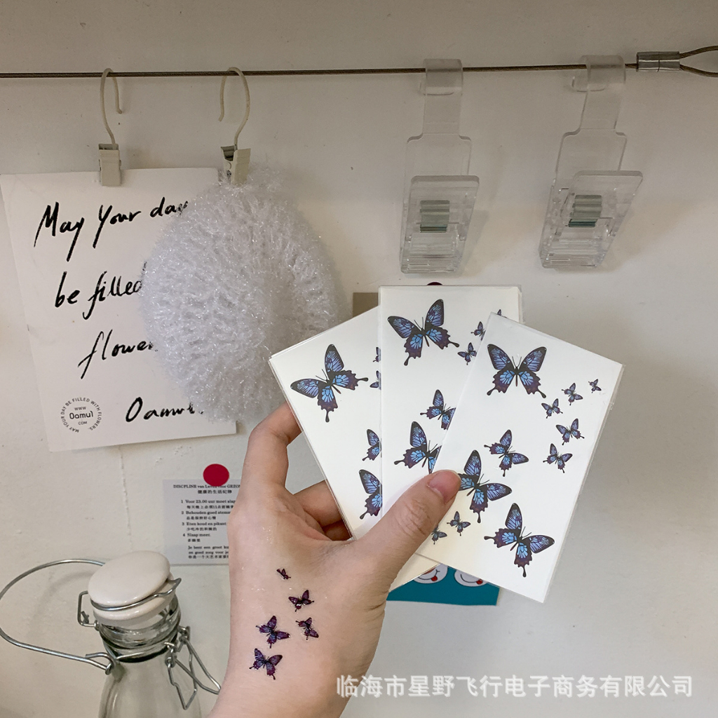 พร้อมส่ง ร้านไทย ถูกสุด สติกเกอร์ แทททู กันน้ำ sticker tattoo ลายผีเสื้อ สีฟ้า สติ๊กเกอร์รอยสัก 3D ขนาดเล็ก (ราคาต่อ1ใบ)