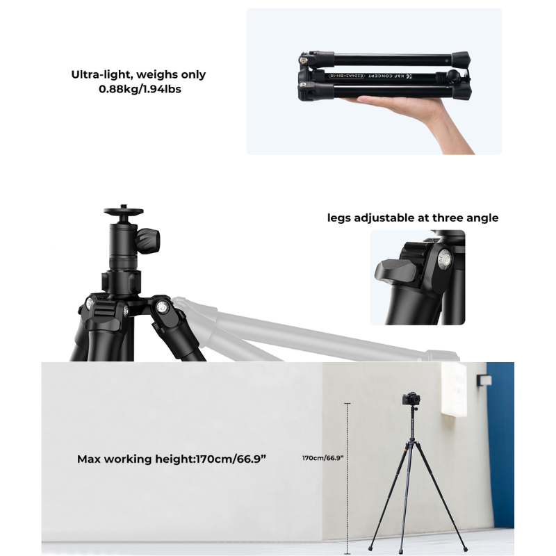 ขาตั้งกล้อง K&F E224A3+BH-18 can switch between tripod, and selfie stick ปรับเป็นไม้เซลฟี่ได้